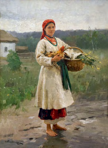 МИКОЛА ПИМОНЕНКО "Дівчина з когутом" 1910-ті, полотно, олія, 71х51, приватна збірка