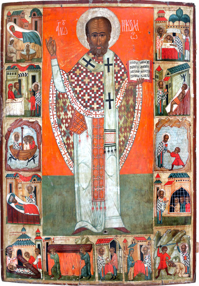 СВЯТИЙ МИКОЛАЙ З ЖИТІЄМ, друга пол. ХV ст. дерево, левкас, темпера, 140,5х98, НМЛ
