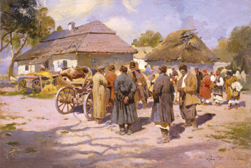 СЕРГІЙ ВАСИЛЬКІВСЬКИЙ "Підторжжя. Полтавщина" 1904, дерево, олія, 24х36, приватна збірка