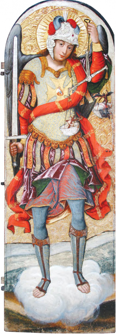ІВАН РУТКОВИЧ. АРХАНГЕЛ МИХАЇЛ, 1697-1699 рр. дерево, левкас, темпера, 200х65, НМЛ ім. А. Шептицького