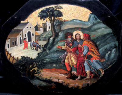 іВАН РУТКОВИЧ. ДОРОГА В ЕММАУС, 1697-1699 рр. дерево, левкас, темпера, 57,5х73, НМЛ