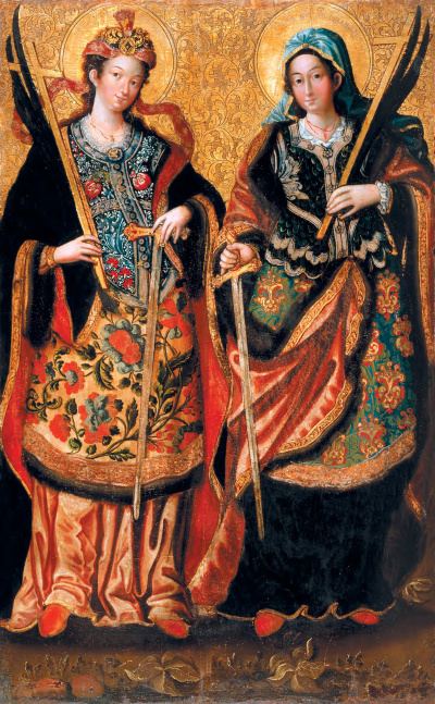 ГРИГОРІЙ ЛЕВИЦЬКИЙ. ВЕЛИКОМУЧЕНИЦІ АНАСТАСІЯ ТА УЛЯНА, 1740-і рр. дерево, левкас, темпера, олія, 114х70, НХМУ