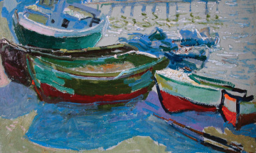 МИКОЛА ГЛУЩЕНКО "Човни" 1974, картон, олія, 50х70, приватна збірка