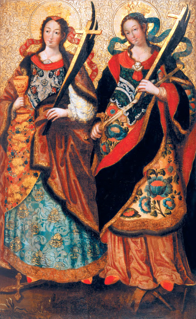  ГРИГОРІЙ ЛЕВИЦЬКИЙ. ВЕЛИКОМУЧЕНИЦІ ВАРВАРА І КАТЕРИНА, 1740-і рр. дерево, левкас, темпера, олія, 114х70, НХМУ