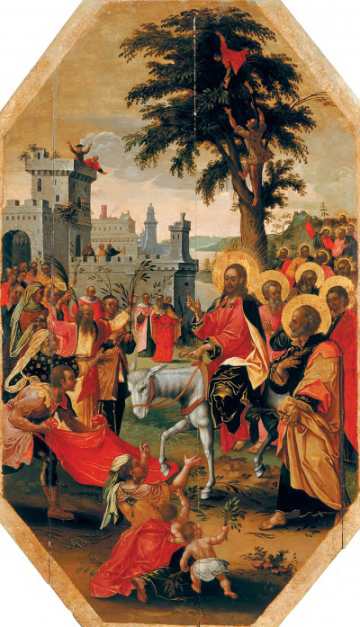 В’ЇЗД ХРИСТА В ЄРУСАЛИМ, кін. XVII ст. дерево, левкас, темпера, олія, 118х32, НХМУ